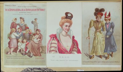 Despovoamento e repovoamento na França, brochura de Arthur Le Creps contra o Malthusianism, 1895 (gravura colorida) de French School