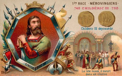 Deposição de Childeric III, 752 (chromolitho) de French School