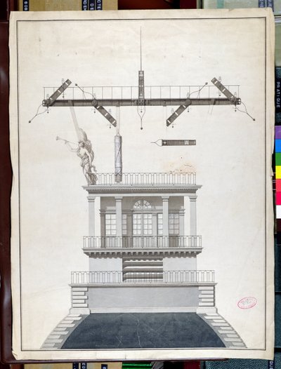 Projeto para uma estação telegráfica Chappe para uma das cúpulas do Louvre, Paris, início do século 19 (caneta e tinta e wc no papel) de French School