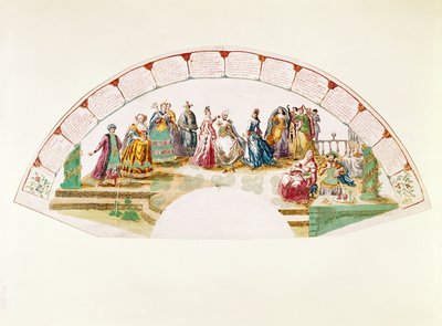 Design para um fã celebrando a dança e o carnaval das nações, 1733 de French School