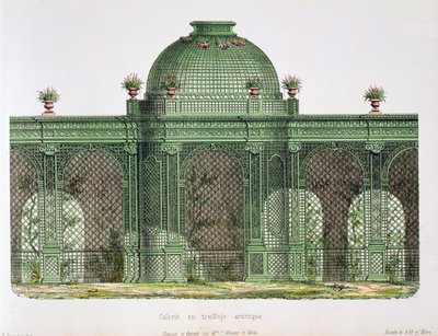 Projeto para uma galeria de treliça de arcada com uma cúpula central, publicada para o Bureau de Moniteur des Menusiers, Paris de French School
