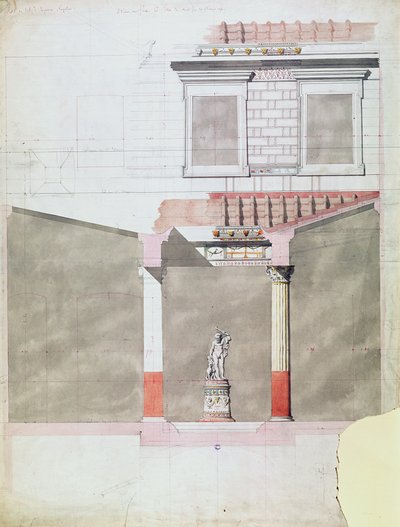 Projeto para o átrio do palácio de Pompeia do Príncipe Napoleão III (1808-73) (wc no papel) de French School