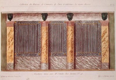 Design para a fachada de um talho, a partir de uma série que retrata os edifícios comerciais mais bem decorados de Paris, c.1810 (cor litho) de French School