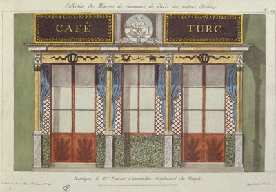 Projeto para a fachada do Cafe Turc, de uma série que retrata os melhores edifícios comerciais decorados em Paris, c.1810 de French School