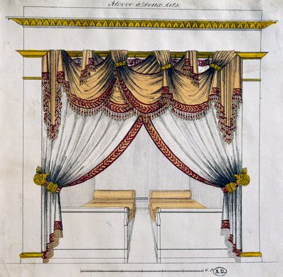 Desenho de alcova com duas camas (Primeiro Período Império), ilustração, França de French School