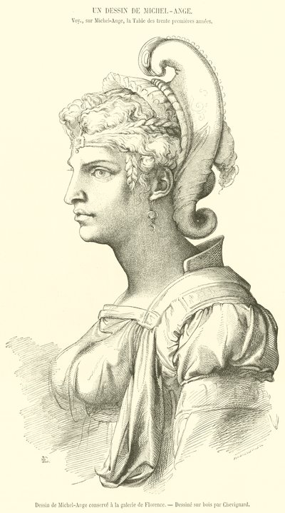 Desenho de Michelangelo guardado na galeria de Florença (gravura) de French School