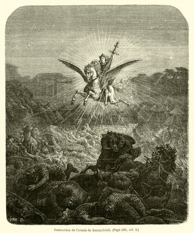 Destruição do exército Sennacherib (gravura) de French School