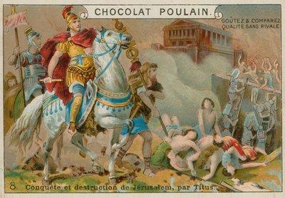 Destruição de Jerusalém por Titus, cartão comercial Chocolat Poulain de French School