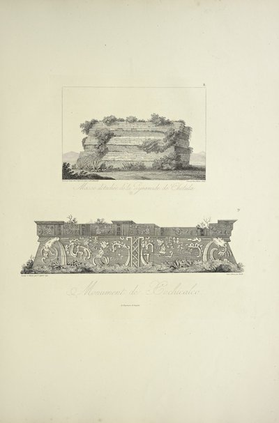 Missa destacada da Pirâmide da Cólula e Monumento de Xochicalco, ilustração de 