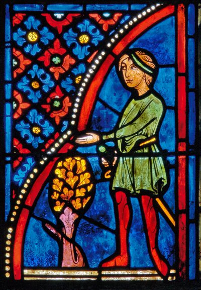 Detalhe de uma janela representando cenas da vida de Santa Maria, o Egípcio de French School