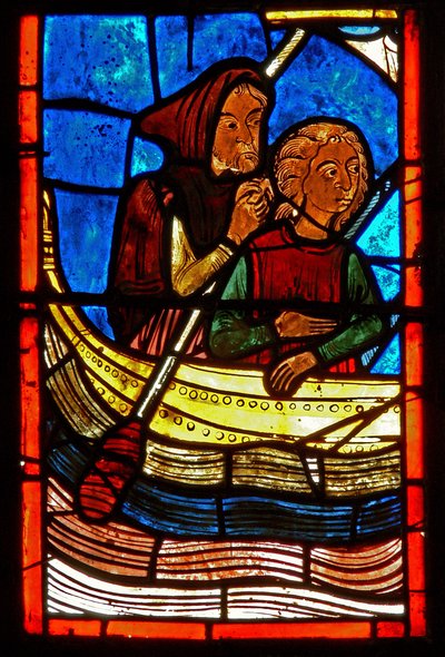 Detalhe de uma janela representando cenas da vida de Santa Maria, o Egípcio de French School