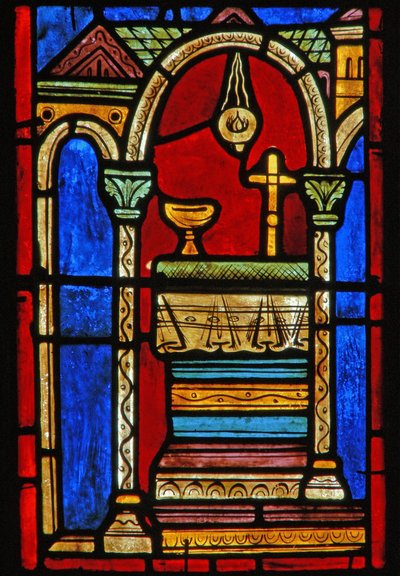Detalhe de uma janela representando cenas da vida de Santa Maria, o Egípcio de French School
