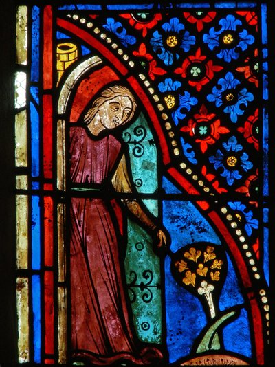 Detalhe de uma janela representando cenas da vida de Santa Maria, o Egípcio de French School