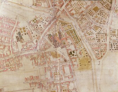 Detalhe de um mapa de Paris mostrando o cume da Montagne Sainte-Genevieve, 1664 de French School