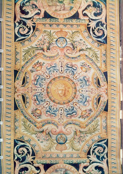 Detalhe de um tapete Savonnerie feito para a Grande Galerie do Louvre, c.1680 (lã) de French School