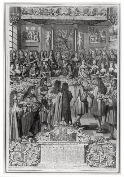 Jantar de Luís XIV (1638-1715) no Hotel de ville, 30 de janeiro de 1687, do Calendário do ano de 1688 de French School