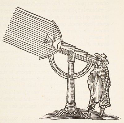 Telescópio dióptrico, cópia de uma gravura de Boris Mestchersky (n.1957), Ilustração da História da Nação Francesa, Ciências, Volumes I e II, de Gabriel Hanotaux (1853-1944), 1924 de French School