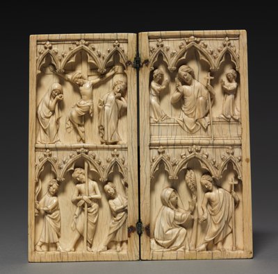 Díptico: cenas da paixão e vida após a morte de Cristo, c.1330-1350 de French School
