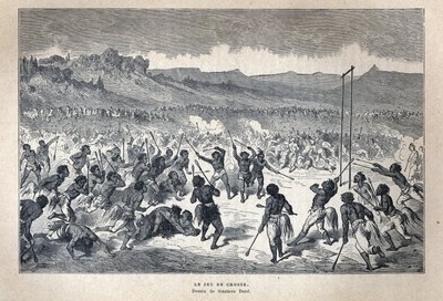 Descobrimos o Canadá: Desporto. O jogo de lacrosse dos índios americanos. Desenho de Gustave Dore. Gravura do final do século XIX em "La nouvelle France" de Eugene Guenin. de French School