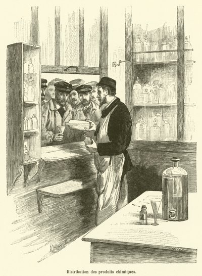 Distribuição de produtos químicos (gravura) de French School