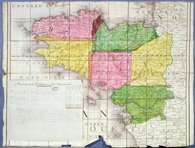 Divisão da Bretanha em Seis Departamentos, c.1789-90 (cor litho) de French School