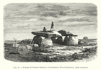 Dolmen de Pennou Kreach, en Plouneour Trez, Finistere, Allee couverte (gravura) de French School