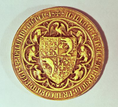 Golfinho Seal, o escudo da França, com golfinhos e fleur-de-lys, 1376 de French School