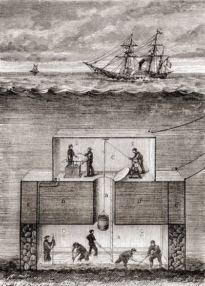 O vapor submarino do Dr. Antoine Prosper Payerne do século XIX, denominado Pyrhydrostat, de 