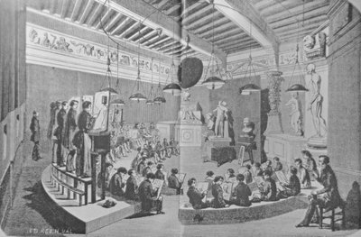 Aula de desenho de escultura, Escola Real de Arte Livre (litho) de French School