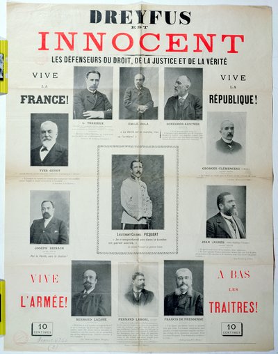 Dreyfus est Innocent, poster com os retratos dos seus defensores, final do século XIX de French School
