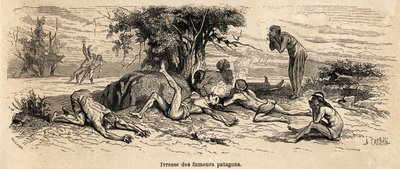 Embriaguez dos fumantes, desenho do autor, para ilustrar 3 anos de cativeiro entre os patagões de French School