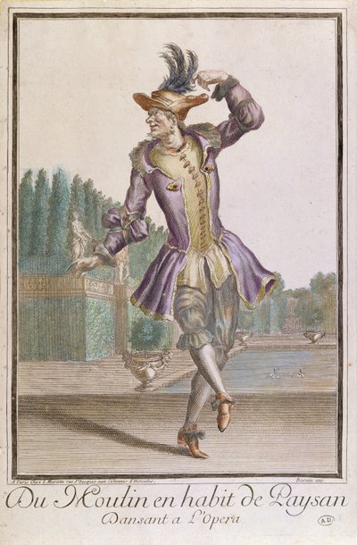 Du Moulin em um traje de camponeses para um ballet em LOpera, publicado por Mariette, final do século XVII de French School