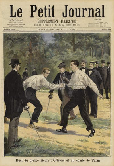 Duelo entre o príncipe Henri de Orleans e o conde de Turim, Vaucresson, França, 1897 de French School