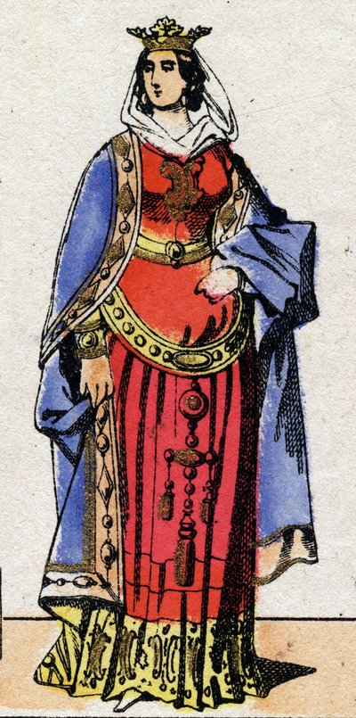 A dinastia dos carolíngios: Retrato de Bertrade ou Berthe de Laon conhecido como Berthe au Grand Pied (720-783) Rainha dos Francos esposa de Pepin le Brief (715-768). Imagem epinal do final do século XIX. Coleção particular. de French School