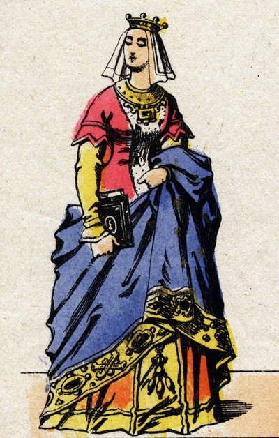 Dinastia dos Valois: Retrato de Charlotte de Savoie (1441-1483) Rainha de França, esposa de Luís XI de França, conhecida como a Prudente (1423-1483). Imagem epinal do final do século XIX. Coleção particular. de French School