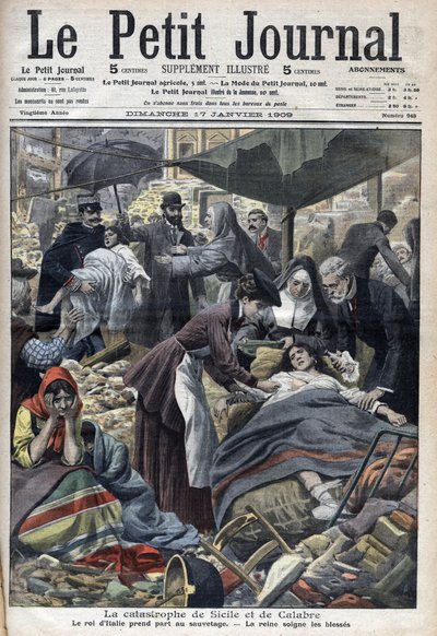 Terremoto na Sicília, Calábria 1909 "Le Petit Journal" de janeiro de 1909 (gravura) de French School