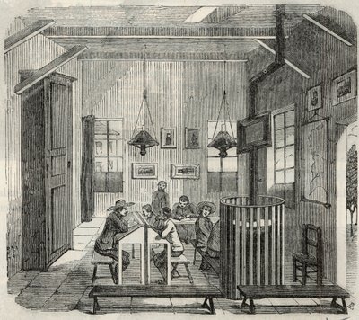 Escola para idiotas em Bicetre no século XIX - Gravura em "Tableau-de-Paris" de Edmond Texier 1852 de French School