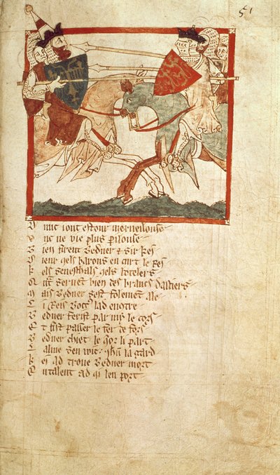 Ex.: 3028 f.51 Arthur luta contra o Imperador Lúcio, da Crônica dos Versos de 