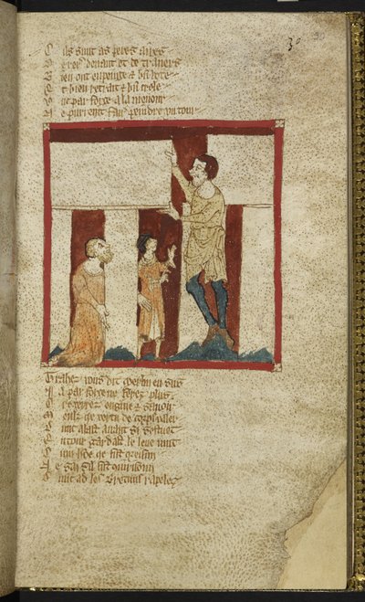 Egerton MS 3028 f.30r, Stonehenge é construído, com a ajuda de Merlin, de 