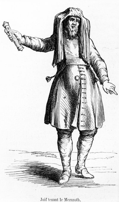 Judeu francês do século XVIII, segurando uma Mezuzoth de French School