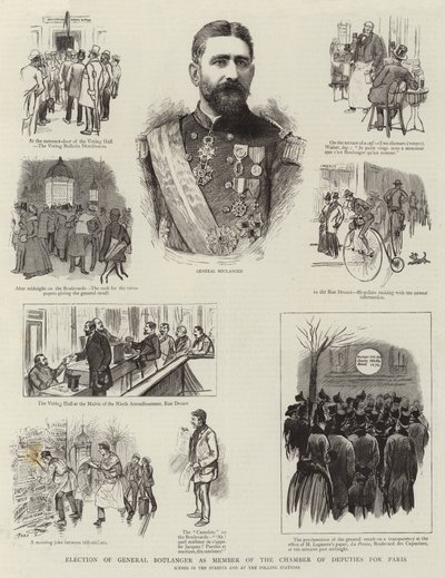 Eleição do General Boulanger como membro da Câmara de Deputados de Paris (gravura) de French School