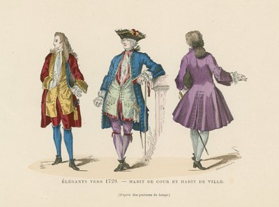 Modas francesas elegantes dos homens, c1729 de French School