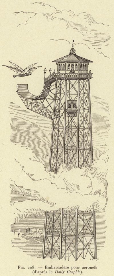 Posto de aterragem da aeronave (do gráfico diário) (gravura) de French School