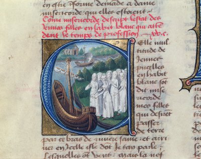 Embarque das Irmãs da Caridade do Hotel Deus de Paris, do Livro Ativo da Vida do Hotel Dieu, de Jean Henry, c.1482 de French School