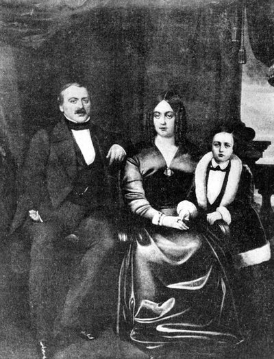 Emile Zola (1840-1902) e seus pais, c.1846 de French School