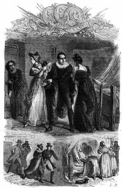 Emilie de Lavalette, conhecida como Madame de la Valletta, teve seu marido Antoine Marie Chamans, conde de Lavalette (1769-1830, diretora dos Correios) fugindo do Concierge durante a revolução. Gravura no "Histoire des Papes-Rois-Queen e Empereu de French School