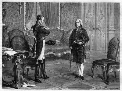 Imperador Alexandre I da Rússia (1777-1825) (Alexandre) com Charles Maurice de Talleyrand Perigord (1754-1838) de French School