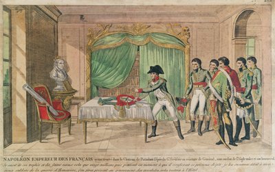 Imperador Napoleão eu contemplando a espada de Frederico o grande em Potsdam em 1806 (gravura de cor) de French School