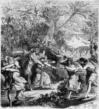 O imperador Nicéforo III Botaniates (1001-1081), imperador bizantino de 1078 a 1081, mandou raptar os jovens rapazes e raparigas. Gravação em "Histoire des Papes-Rois-Queen and Empereurs a travessa les centuries" por Maurice Lachatre de French School