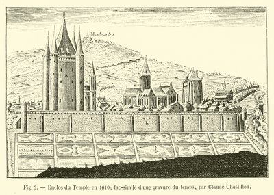 Recinto do Templo em 1610; gravura de tempo de dunas fac-símile, por Claude Chastillon de French School